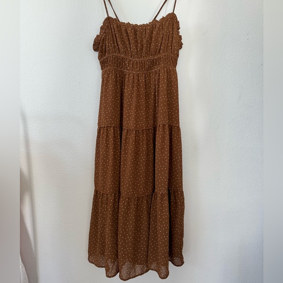 NWT Madewell Sophia Cami Tiered Midi Dress in Dot Brown Polka Dot Size 12 Spring - Picture 11 of 12